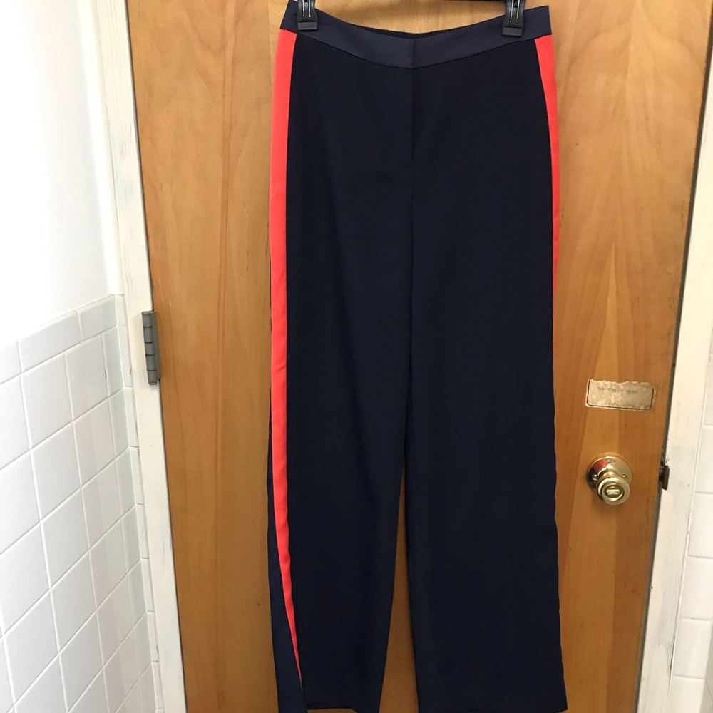 Boden Navy Tuxedo Stripe Pants Womens‎ Red Side Stripe Dress Slacks sz 2R - Picture 2 of 9
